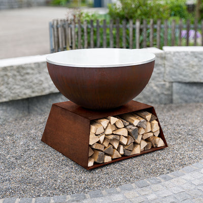 Soubassement pour brasero avec compartiment à bois