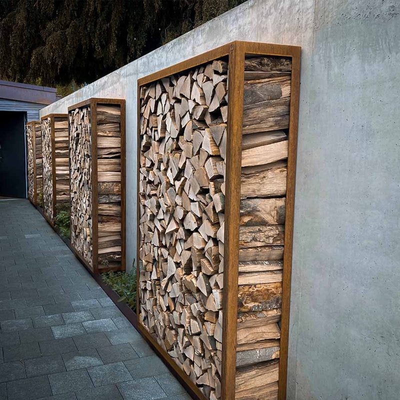 Étagère pour bois de cheminée 200x200cm, acier rouille noble