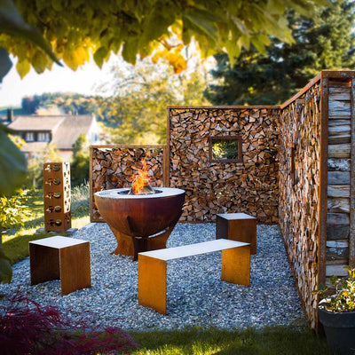 Étagère à bois de cheminée sur mesure, acier rouillé noble