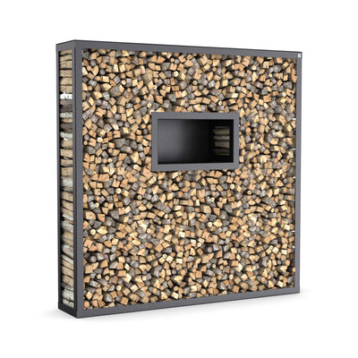 Étagère pour bois de cheminée avec paroi arrière sur mesure, acier inoxydable laqué époxy