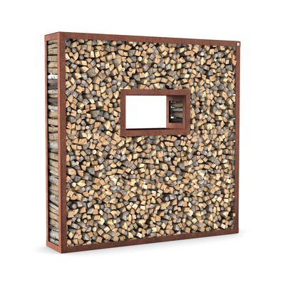 Étagère à bois de cheminée sur mesure, acier rouillé noble