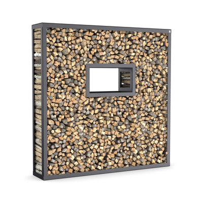 Etagère à bois de cheminée sur mesure, acier inoxydable laqué époxy