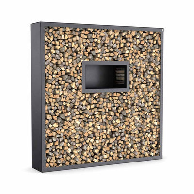 Étagère pour bois de cheminée avec paroi latérale et arrière sur mesure, acier inoxydable laqué époxy