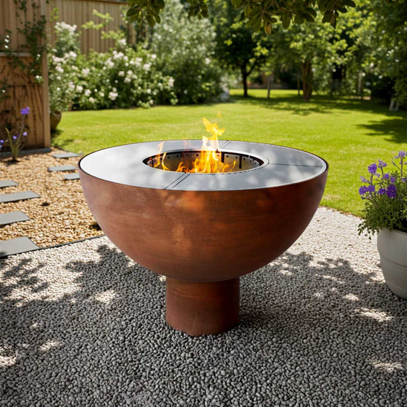 Socle pour vasque à feu, acier rouille noble