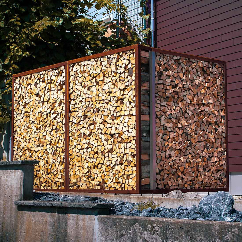 Étagère pour bois de cheminée 120x120cm, acier rouille noble