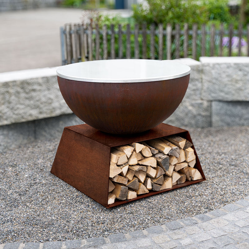Soubassement pour brasero avec compartiment à bois